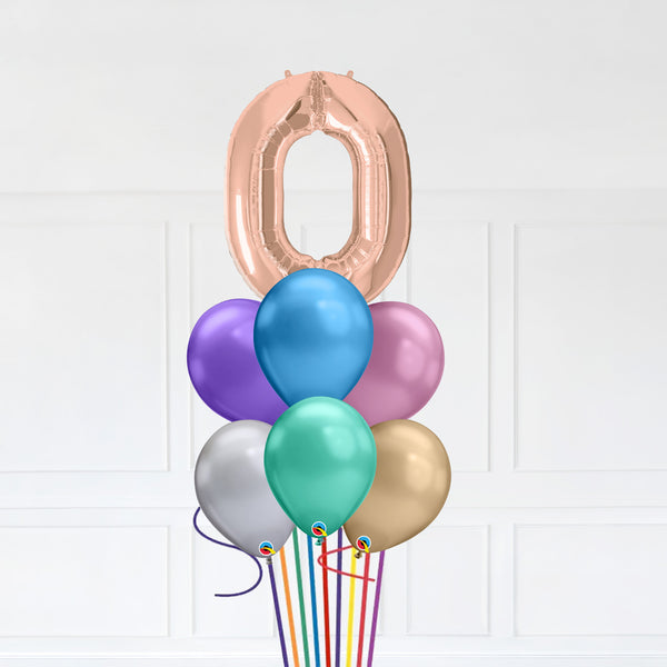 Customizable Number 0 Balloon Bouquet Rose Gold Micro Foil Balloon with Latex Happy Birthday Balloons