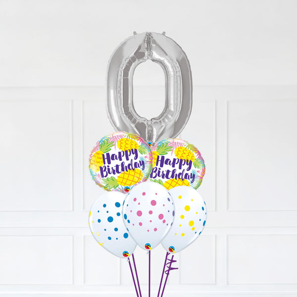 Customizable Number 0 Balloon Bouquet Silver Micro Foil Balloon with Happy Birthday Latex Balloons