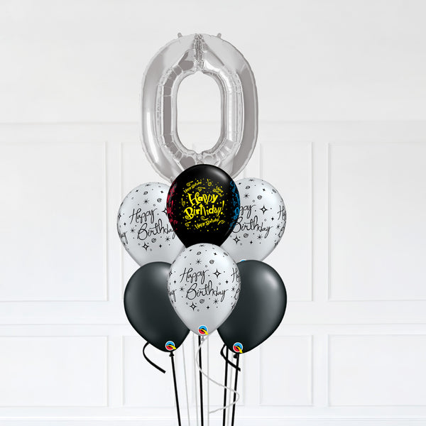 Customizable Number 0 Balloon Bouquet Silver Micro Foil Balloon with Latex Balloons