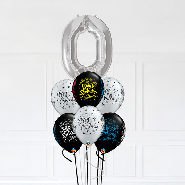 Customizable Number 0 Balloon Bouquet Silver Micro Foil Balloon with Latex Balloons