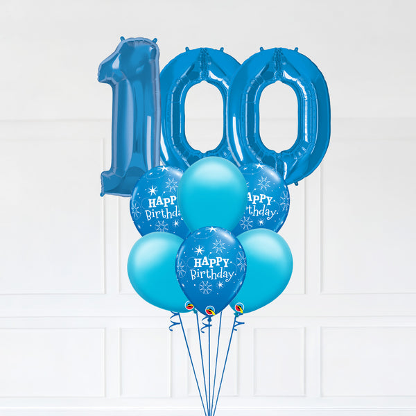 Customizable Number 100 Balloon Bouquet Blue Micro Foil Balloon with Latex Happy Birthday Balloons