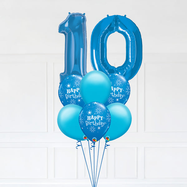 Customizable Number 10 Balloon Bouquet Blue Micro Foil Balloon with Latex Happy Birthday Balloons