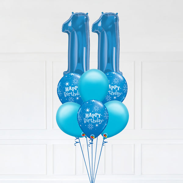 Customizable Number 11 Balloon Bouquet Blue Micro Foil Balloon with Latex Happy Birthday Balloons