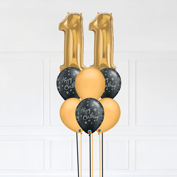 Customizable Number 11 Balloon Bouquet Gold Micro Foil Balloon with Latex Happy Birthday Balloons