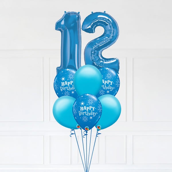 Customizable Number 12 Balloon Bouquet Blue Micro Foil Balloon with Latex Happy Birthday Balloons