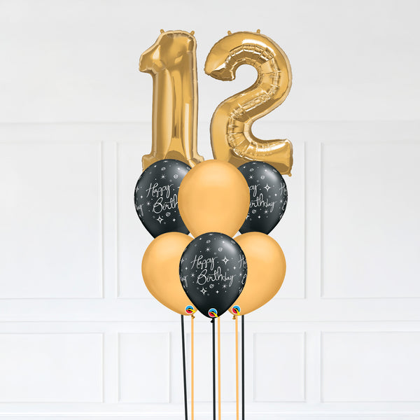 Customizable Number 12 Balloon Bouquet Gold Micro Foil Balloon with Latex Happy Birthday Balloons