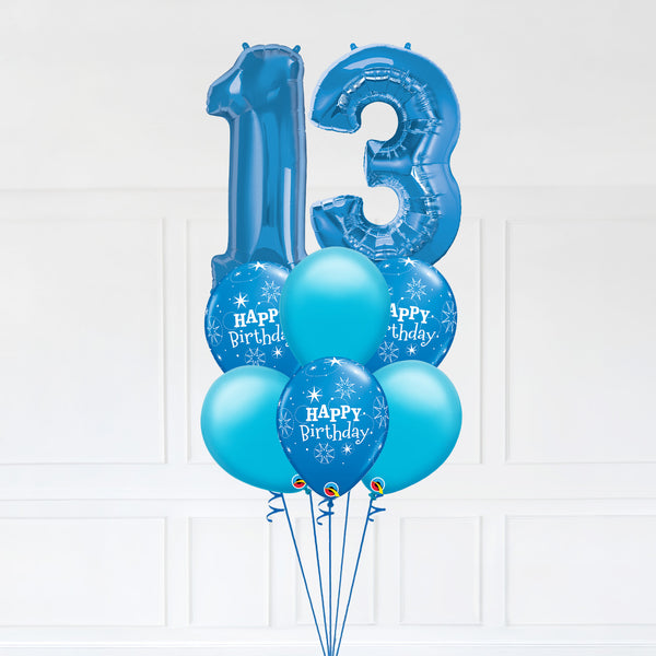 Customizable Number 13 Balloon Bouquet Blue Micro Foil Balloon with Latex Happy Birthday Balloons