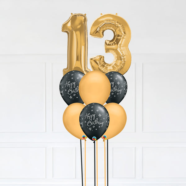 Customizable Number 13 Balloon Bouquet Gold Micro Foil Balloon with Latex Happy Birthday Balloons