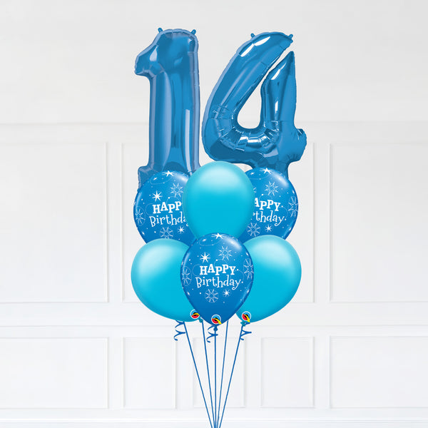 Customizable Number 14 Balloon Bouquet Blue Micro Foil Balloon with Latex Happy Birthday Balloons