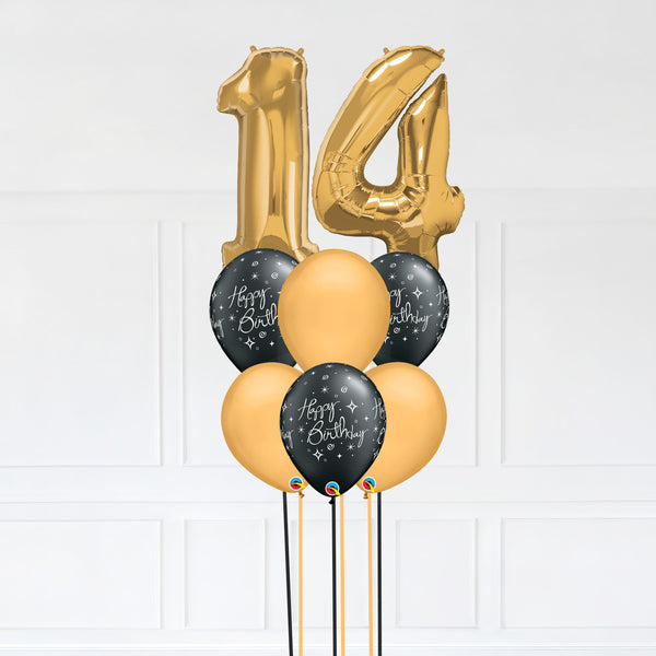 Customizable Number 14 Balloon Bouquet Gold Micro Foil Balloon with Latex Happy Birthday Balloons