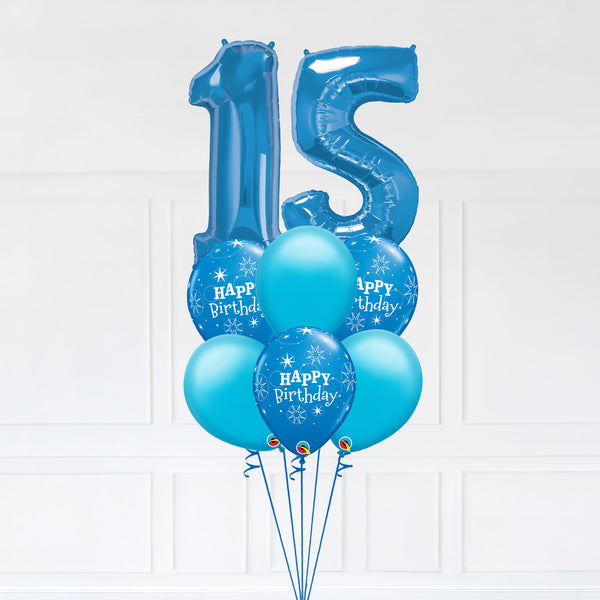 Customizable Number 15 Balloon Bouquet Blue Micro Foil Balloon with Latex Happy Birthday Balloons