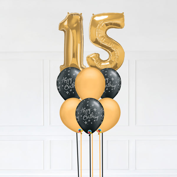 Customizable Number 15 Balloon Bouquet Gold Micro Foil Balloon with Latex Happy Birthday Balloons