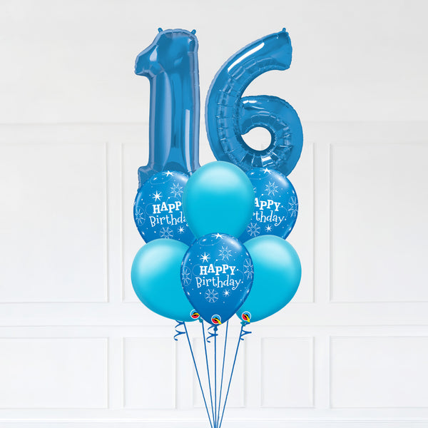 Customizable Number 16 Balloon Bouquet Blue Micro Foil Balloon with Latex Happy Birthday Balloons