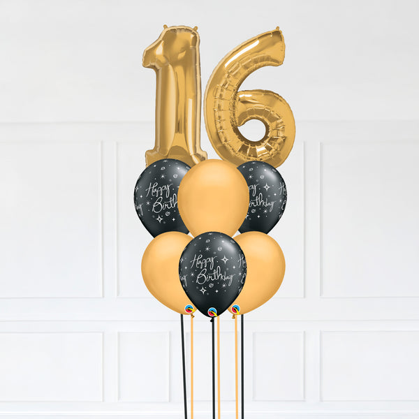 Customizable Number 16 Balloon Bouquet Gold Micro Foil Balloon with Latex Happy Birthday Balloons