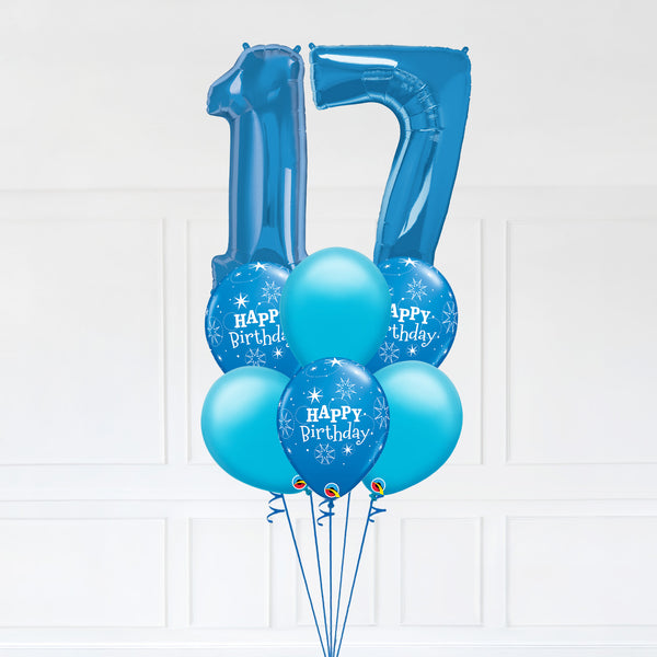 Customizable Number 17 Balloon Bouquet Blue Micro Foil Balloon with Latex Happy Birthday Balloons