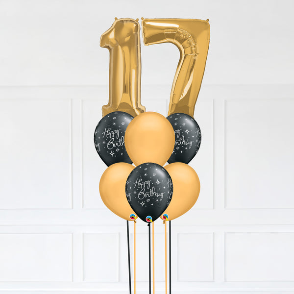 Customizable Number 17 Balloon Bouquet Gold Micro Foil Balloon with Latex Happy Birthday Balloons