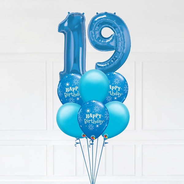 Customizable Number 19 Balloon Bouquet Blue Micro Foil Balloon with Latex Happy Birthday Balloons