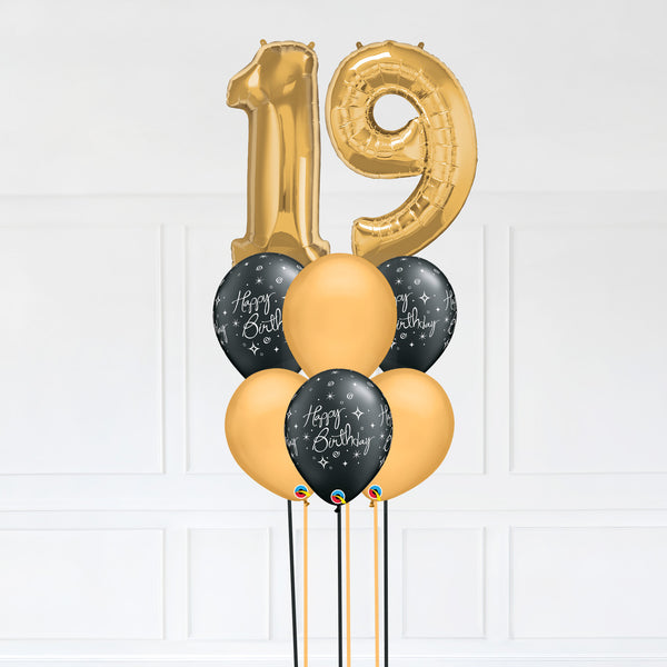 Customizable Number 19 Balloon Bouquet Gold Micro Foil Balloon with Latex Happy Birthday Balloons