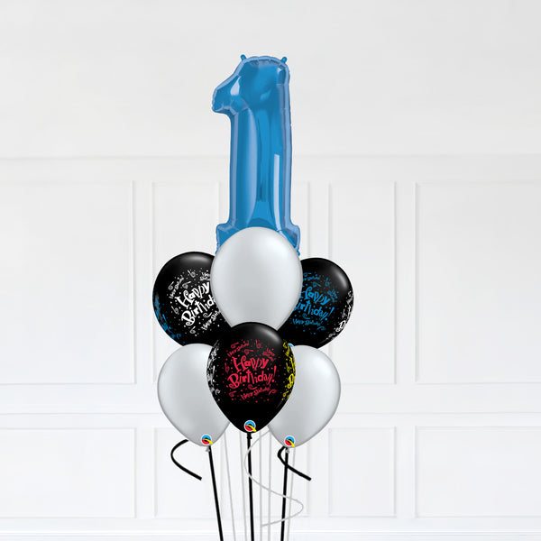 Customizable Number 1 Balloon Bouquet Blue Micro Foil Balloon with Latex Balloons