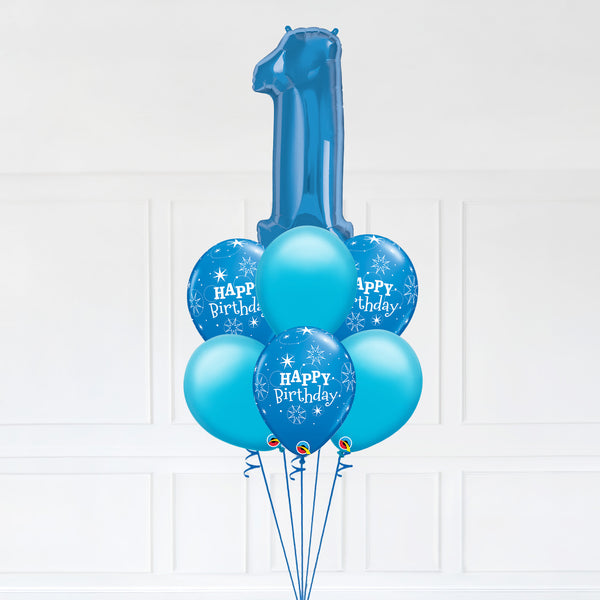 Customizable Number 1 Balloon Bouquet Blue Micro Foil Balloon with Latex Happy Birthday Balloons