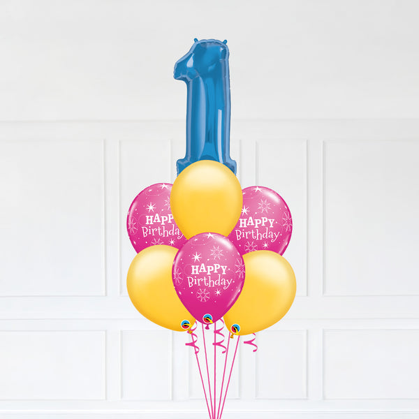 Customizable Number 1 Balloon Bouquet Blue Micro Foil Balloon with Latex Happy Birthday Balloons