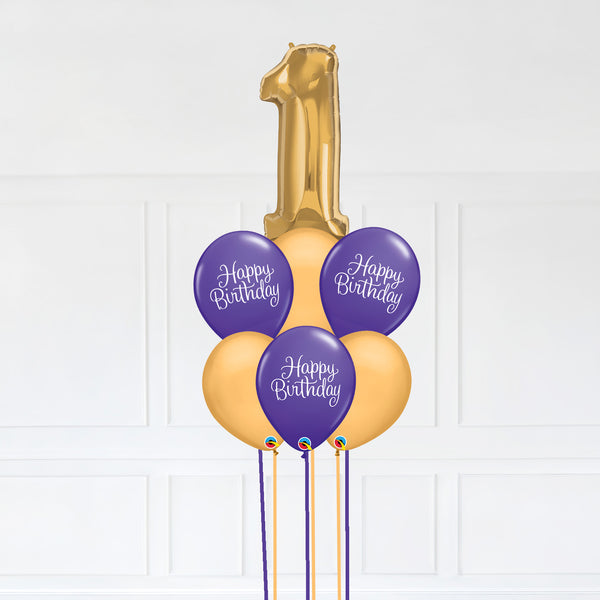 Customizable Number 1 Balloon Bouquet Gold Micro Foil Balloon with Latex Happy Birthday Balloons