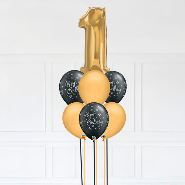 Customizable Number 1 Balloon Bouquet Gold Micro Foil Balloon with Latex Happy Birthday Balloons