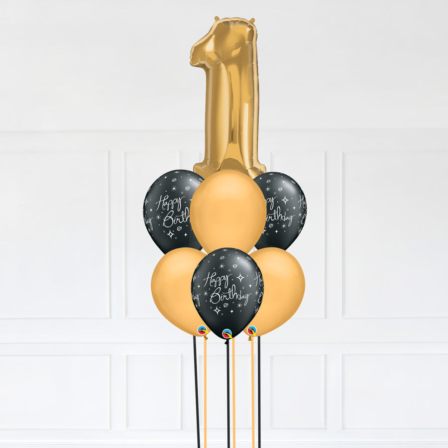Customizable Number 1 Balloon Bouquet Gold Micro Foil Balloon with Latex Happy Birthday Balloons