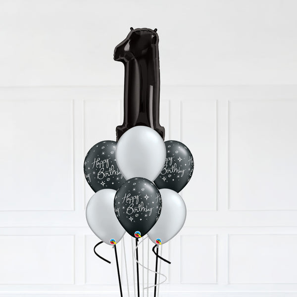 Customizable Number 1 Balloon Bouquet Onyx Black Micro Foil Balloon with Latex Happy Birthday Balloons