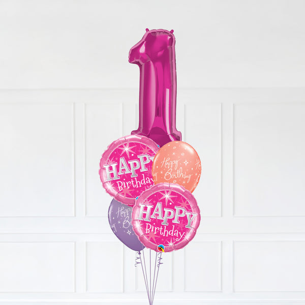 Customizable Number 1 Balloon Bouquet Pink Micro Foil Balloon with Latex Happy Birthday Balloons