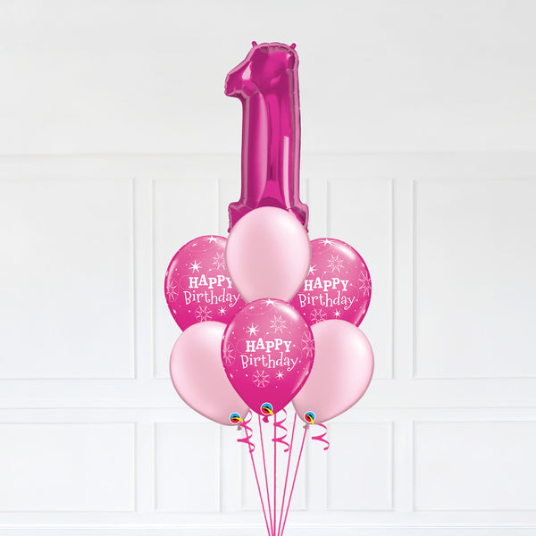 Customizable Number 1 Balloon Bouquet Pink Micro Foil Balloon with Latex Happy Birthday Balloons