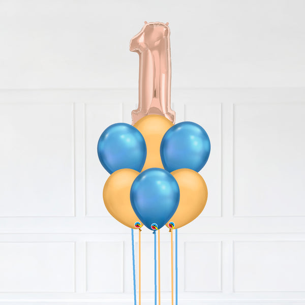 Customizable Number 1 Balloon Bouquet Rose Gold Micro Foil Balloon with Latex Balloons