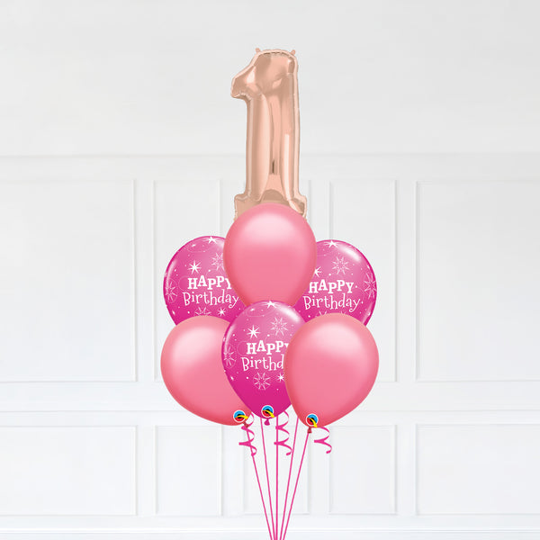 Customizable Number 1 Balloon Bouquet Rose Gold Micro Foil Balloon with Happy Birthday Latex Balloons