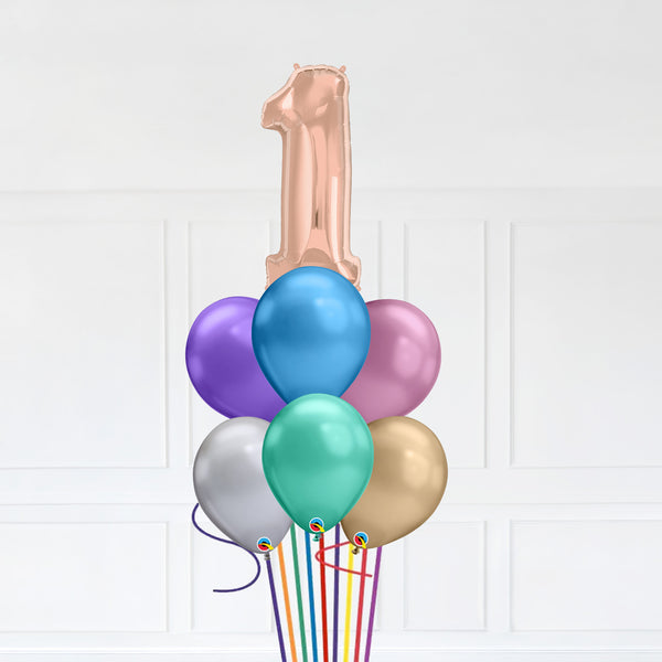 Customizable Number 1 Balloon Bouquet Rose Gold Micro Foil Balloon with Latex Happy Birthday Balloons