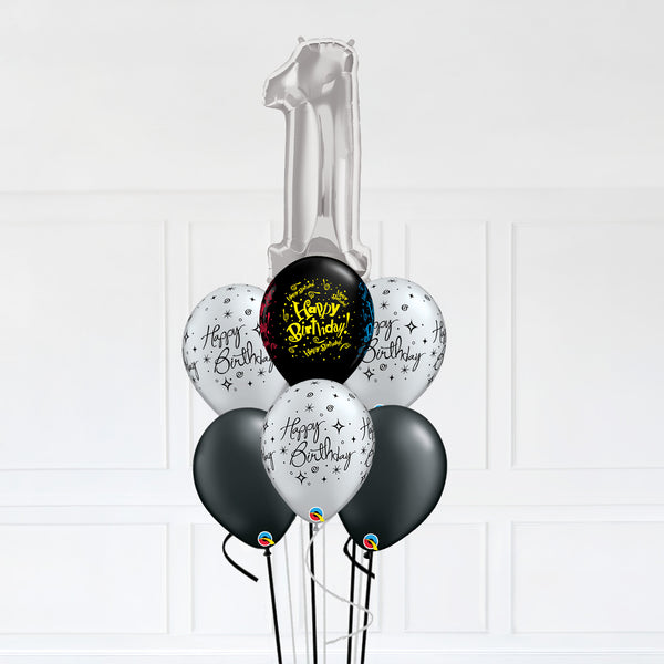 Customizable Number 1 Balloon Bouquet Silver Micro Foil Balloon with Latex Balloons