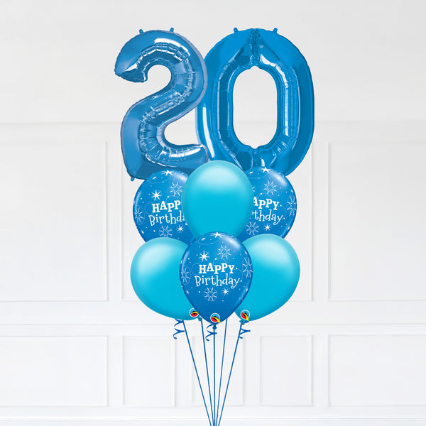 Customizable Number 20 Balloon Bouquet Blue Micro Foil Balloon with Latex Happy Birthday Balloons