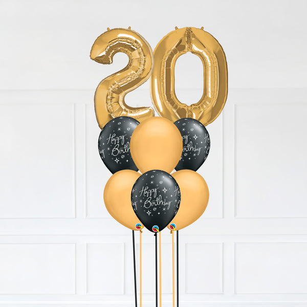 Customizable Number 20 Balloon Bouquet Gold Micro Foil Balloon with Latex Happy Birthday Balloons