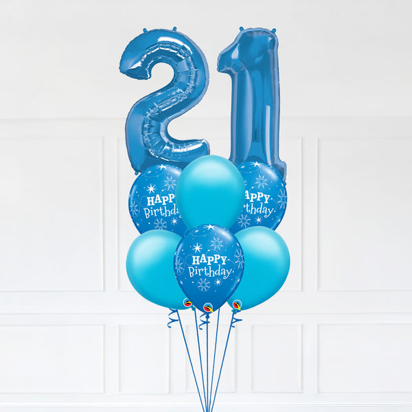 Customizable Number 21 Balloon Bouquet Blue Micro Foil Balloon with Latex Happy Birthday Balloons