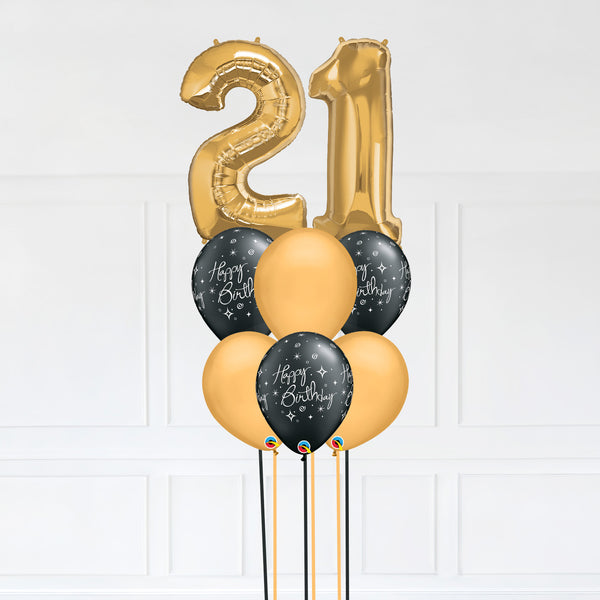 Customizable Number 21 Balloon Bouquet Gold Micro Foil Balloon with Latex Happy Birthday Balloons