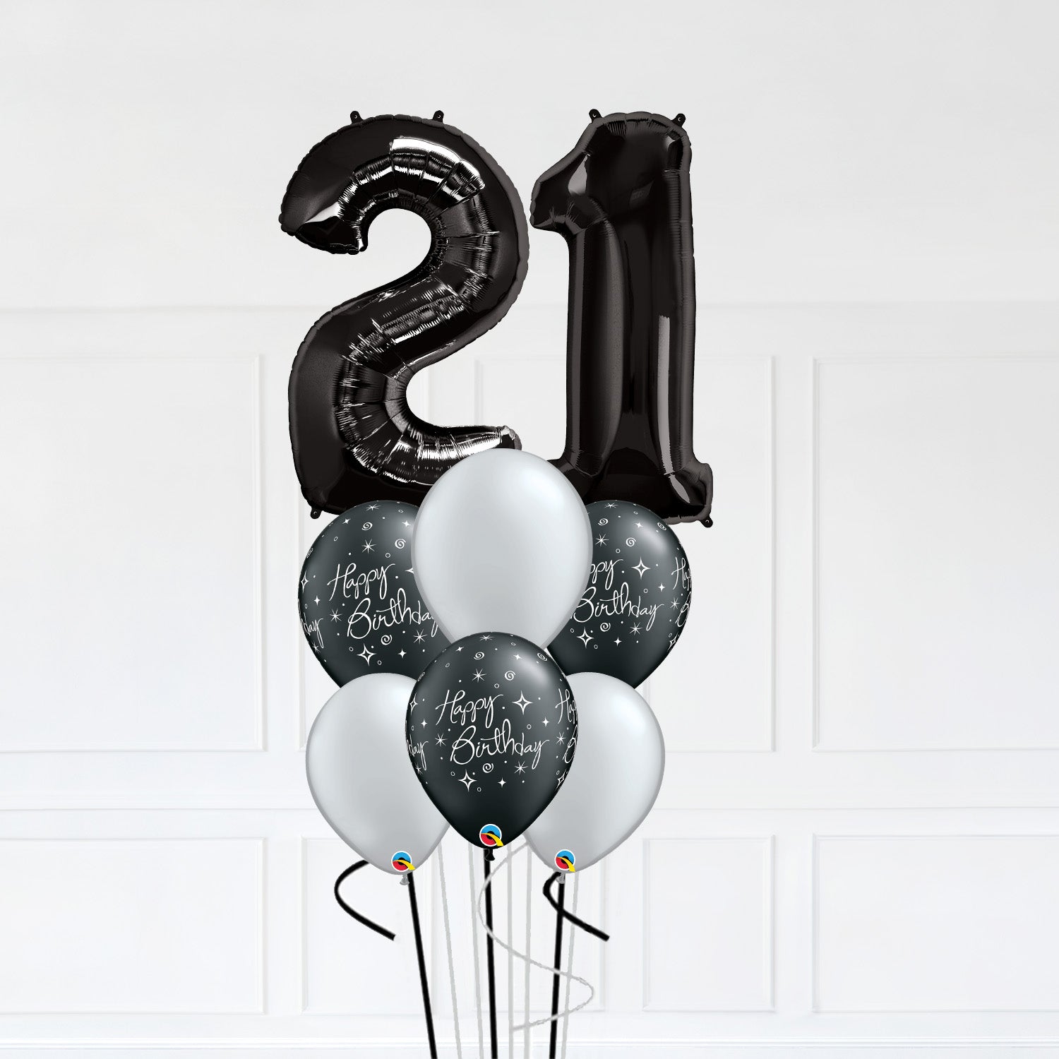 Rainbow Number 21 Customizable Number 21 Balloon Bouquet Onyx Black Micro Foil Balloon w ...