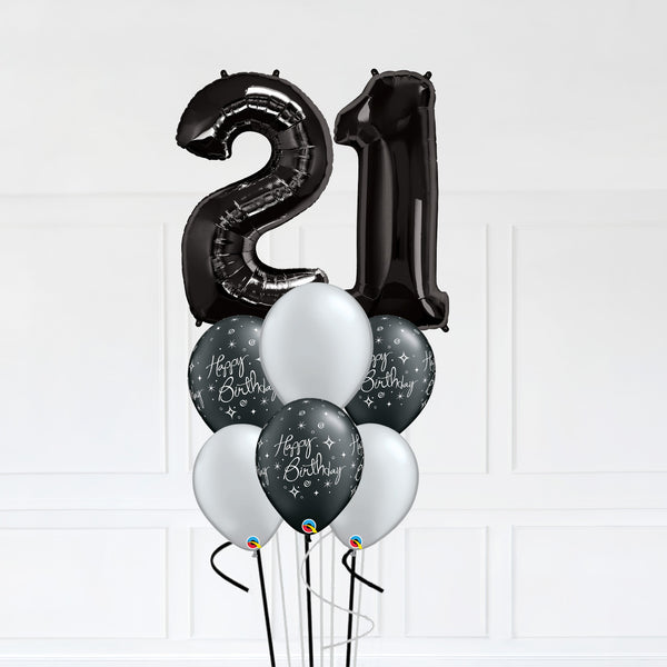 Customizable Number 21 Balloon Bouquet Onyx Black Micro Foil Balloon with Latex Happy Birthday Balloons