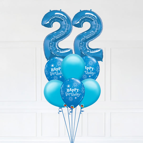 Customizable Number 22 Balloon Bouquet Blue Micro Foil Balloon with Latex Happy Birthday Balloons