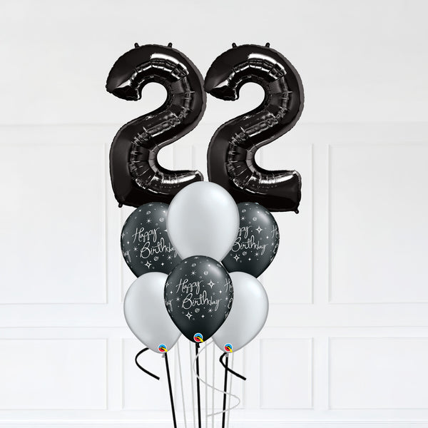 Customizable Number 22 Balloon Bouquet Onyx Black Micro Foil Balloon with Latex Happy Birthday Balloons