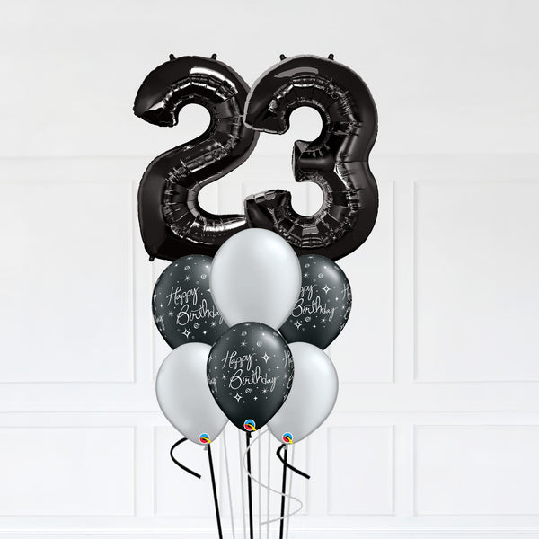 Customizable Number 23 Balloon Bouquet Onyx Black Micro Foil Balloon with Latex Happy Birthday Balloons