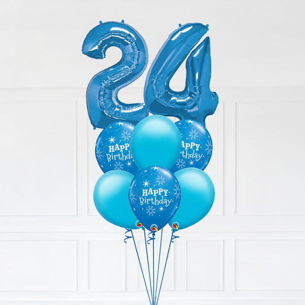 Customizable Number 24 Balloon Bouquet Blue Micro Foil Balloon with Latex Happy Birthday Balloons