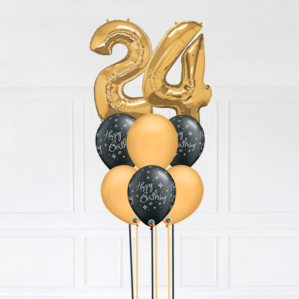 Customizable Number 24 Balloon Bouquet Gold Micro Foil Balloon with Latex Happy Birthday Balloons