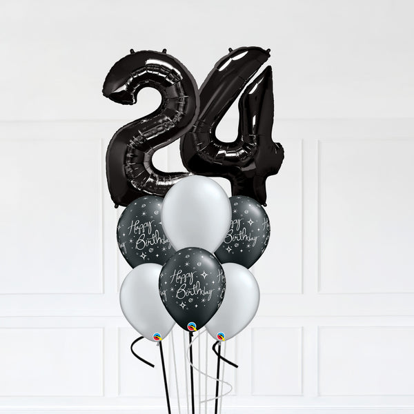 Customizable Number 24 Balloon Bouquet Onyx Black Micro Foil Balloon with Latex Happy Birthday Balloons