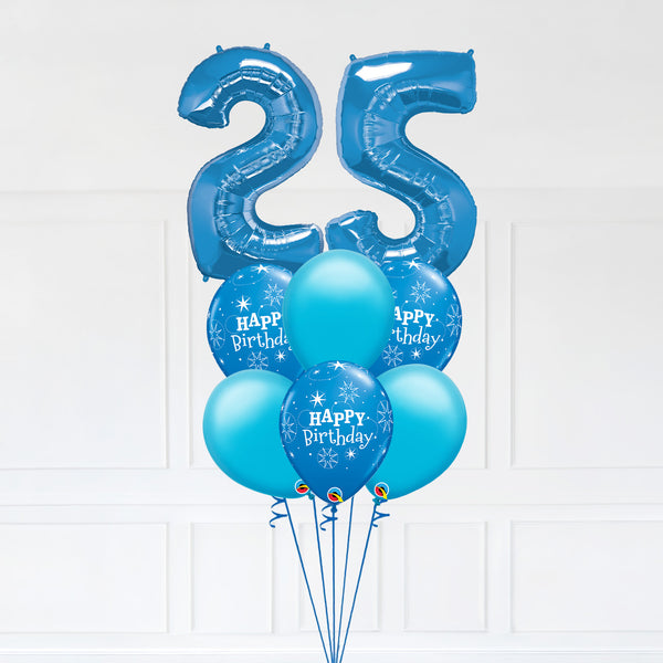 Customizable Number 25 Balloon Bouquet Blue Micro Foil Balloon with Latex Happy Birthday Balloons