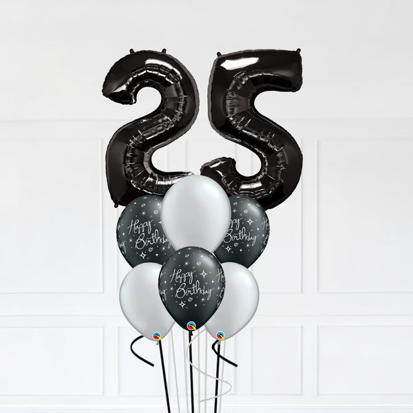 Customizable Number 25 Balloon Bouquet Onyx Black Micro Foil Balloon with Latex Happy Birthday Balloons