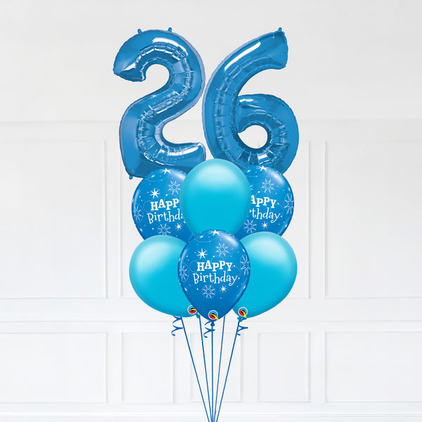 Customizable Number 26 Balloon Bouquet Blue Micro Foil Balloon with Latex Happy Birthday Balloons